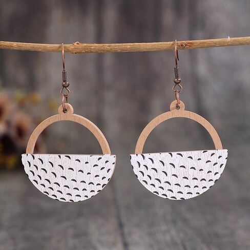 Wooden Circle Ball Earrings Hollow Out Dangle Earrings Game Day Sports Lover Jewelry Gifts for Women Girls in Saudi Arabia