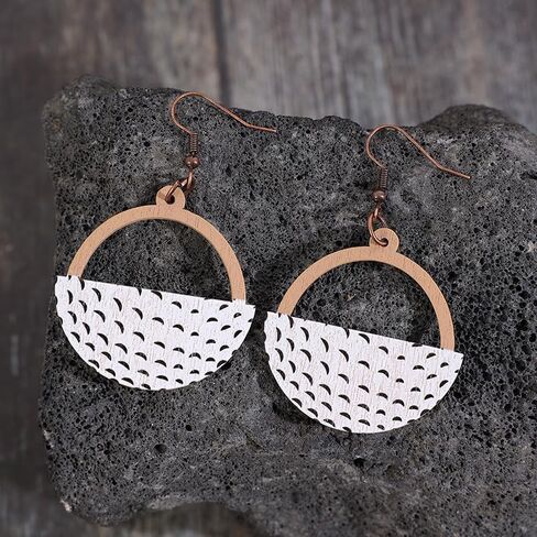 Wooden Circle Ball Earrings Hollow Out Dangle Earrings Game Day Sports Lover Jewelry Gifts for Women Girls in Saudi Arabia