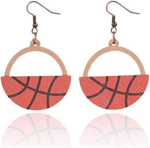 Wooden Circle Ball Earrings Hollow Out Dangle Earrings Game Day Sports Lover Jewelry Gifts for Women Girls in Saudi Arabia