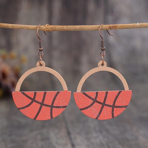 Wooden Circle Ball Earrings Hollow Out Dangle Earrings Game Day Sports Lover Jewelry Gifts for Women Girls in Saudi Arabia