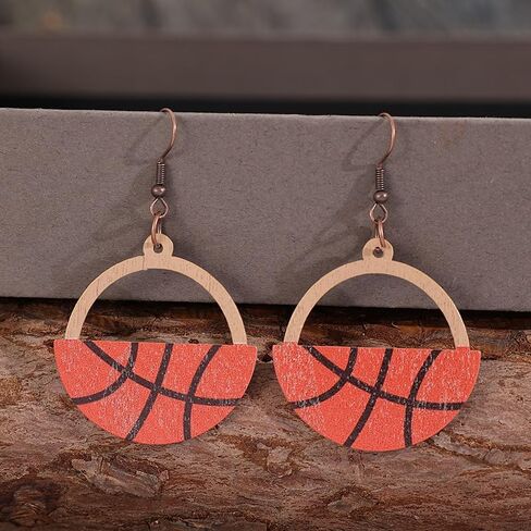 Wooden Circle Ball Earrings Hollow Out Dangle Earrings Game Day Sports Lover Jewelry Gifts for Women Girls in Saudi Arabia