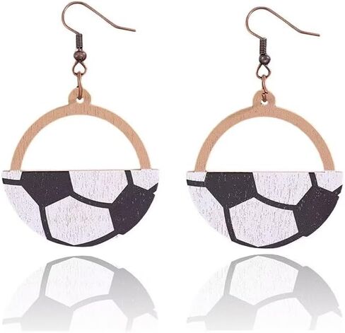Wooden Circle Ball Earrings Hollow Out Dangle Earrings Game Day Sports Lover Jewelry Gifts for Women Girls in Saudi Arabia