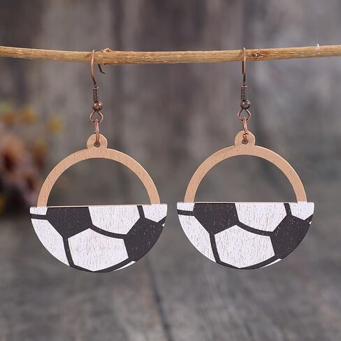 Wooden Circle Ball Earrings Hollow Out Dangle Earrings Game Day Sports Lover Jewelry Gifts for Women Girls in Saudi Arabia