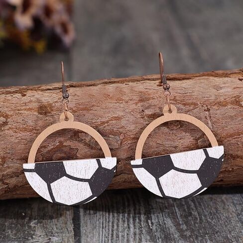 Wooden Circle Ball Earrings Hollow Out Dangle Earrings Game Day Sports Lover Jewelry Gifts for Women Girls in Saudi Arabia