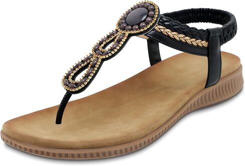 صنادل مسطحة للنساء من WESIDOM، صنادل شاطئ صيفية داعمة للقوس وحجر الراين على شكل حرف T وحزام مطاطي ونعل مطاطي in Kuwait