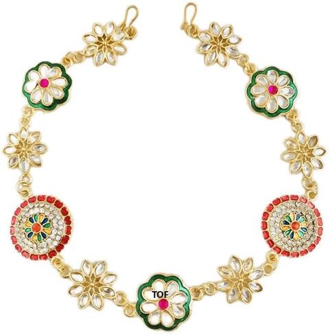 THE OPAL FACTORY Traditional Rajasthani Gold Plated AD Minakari Floral Sheeshphool Matha patti in for Women and Girls in Saudi Arabia