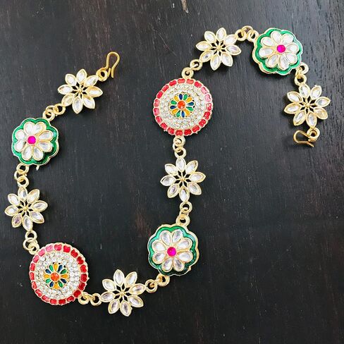 THE OPAL FACTORY Traditional Rajasthani Gold Plated AD Minakari Floral Sheeshphool Matha patti in for Women and Girls in Saudi Arabia