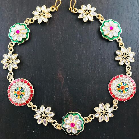 THE OPAL FACTORY Traditional Rajasthani Gold Plated AD Minakari Floral Sheeshphool Matha patti in for Women and Girls in Saudi Arabia