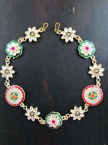 THE OPAL FACTORY Traditional Rajasthani Gold Plated AD Minakari Floral Sheeshphool Matha patti in for Women and Girls in Saudi Arabia