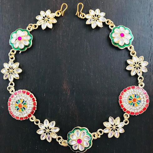 THE OPAL FACTORY Traditional Rajasthani Gold Plated AD Minakari Floral Sheeshphool Matha patti in for Women and Girls in Saudi Arabia