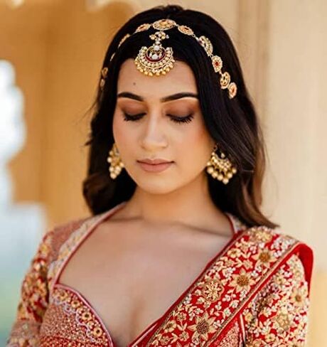 THE OPAL FACTORY Traditional Rajasthani Gold Plated AD Minakari Floral Sheeshphool Matha patti in for Women and Girls in Saudi Arabia