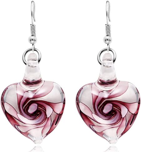 Handmade Inspired Glass - Glass Rose - Heart Pendant Necklace Set in Saudi Arabia