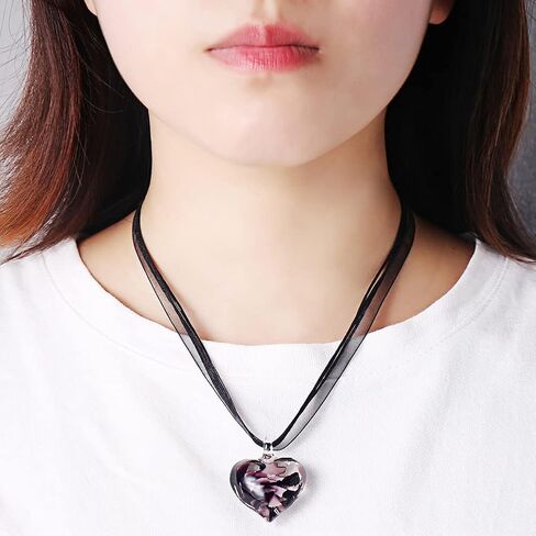 Handmade Inspired Glass - Glass Rose - Heart Pendant Necklace Set in Saudi Arabia