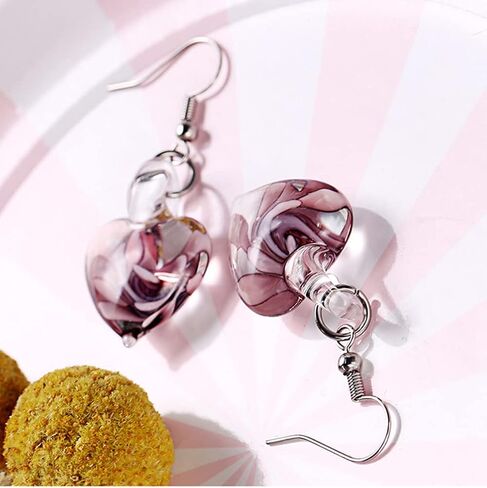 Handmade Inspired Glass - Glass Rose - Heart Pendant Necklace Set in Saudi Arabia