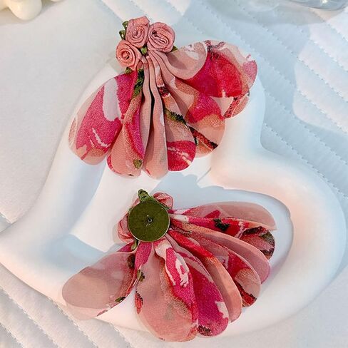 RCHENGYANUIMA Boho Chiffon Fabric Flower Floral Tassel Stud Earrings for Women Girls Wedding Gifts Jewelry in Saudi Arabia