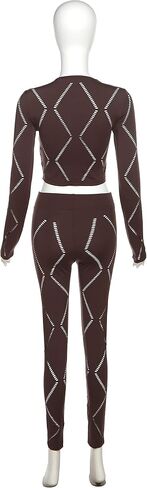 Women's Workout 2 Piece Outfits Crop Top High Waisted Legging Pants Set Long Sleeve Hollow Track Suits Jumpsuit in Saudi Arabia