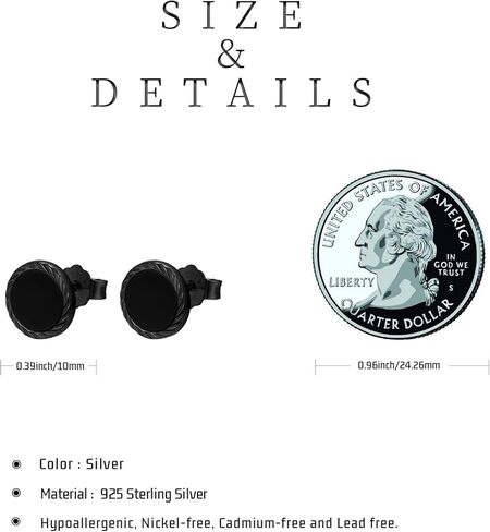 اقراط سوداء للرجال من الفضة الاسترلينية 925، اقراط بريمة مضادة للحساسية، اقراط للرجال هدية مجوهرات لهدايا عيد الاب، فضة ستيرلينج، زركونيا مكعب in Kuwait