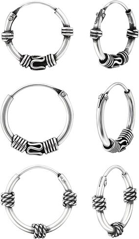 SAE99 12 مم Bali-Style / Tribal-Style .925 أقراط استرلينية فضية صغيرة لا نهاية لها لالغضروف والهيليكس وثقوب الأذن الثاني (3 أزواج)، فضي، فضي, فضة, فضي in Kuwait