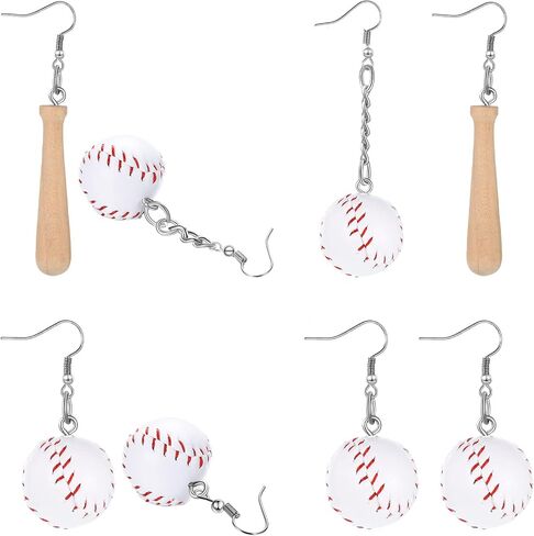 4 Pairs Baseball Dangle Earrings 3D Faux Leather Baseball Earrings Baseball Bat Drop Earrings Pendant Baseball Jewelry for Women in Saudi Arabia