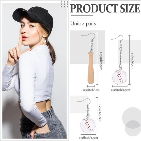 4 Pairs Baseball Dangle Earrings 3D Faux Leather Baseball Earrings Baseball Bat Drop Earrings Pendant Baseball Jewelry for Women in Saudi Arabia