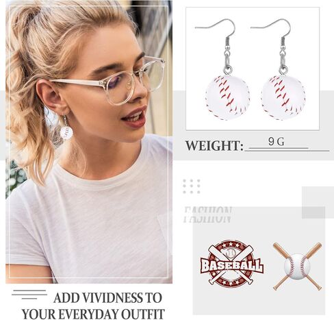 4 Pairs Baseball Dangle Earrings 3D Faux Leather Baseball Earrings Baseball Bat Drop Earrings Pendant Baseball Jewelry for Women in Saudi Arabia