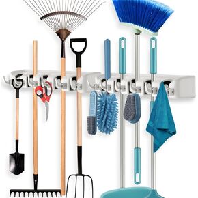 Voolan Broom Holder, Wall Mount Garden Tool Organizer, Home Laundry Room, Closet, Shed, Garage Organization and Storage Utility Rack, Rake, Shovel, Mop Hanging Hanger (Black 2 Pack)
