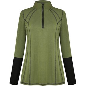 MOQIVGI Womens Half Zip Long Sleeve Athletic Workout Sweatshirts Fitness Yoga Running Tops with Thumb Holes