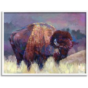 Stupell Industries Vibrant Bison Grazing Rural Meadow Purple Landscape Framed Wall Art, Design by Robert Jackson