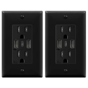 TOPGREENER USB Outlet, 3-Port Type C 3.6A 18W Wall Outlet, 15 Amp Receptacle, Charging Power Outlet with USB Ports, Compatible with iPhone 15 Series & More, UL Listed, TU21536AC3-2PCS, White, 2 Pack