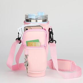 Water Bottle Carrier Bag for Stanley Cup, Water Bottle Sling Fit Stanley Tumbler 40oz, Water Bottle Pouch with Adjustable Shoulder Strap | Walking Cycling Hiking Camping (BEIGE)