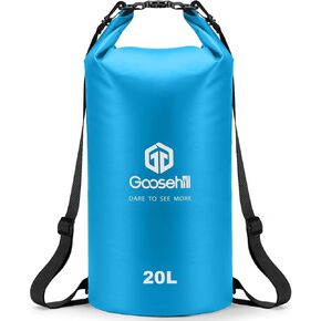 Goosehill Waterproof Bag 5L 10L 20L with Durable Plato 500D PVC Material, Floating Roll Top Dry Bag for Beach/Paddleboarding/Kayaking/Boating/Swimming/Fishing, 2 STRAPS