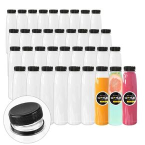 Holotap 54 Pack 7OZ Plastic Bottles with Caps, Empty PET Disposable Plastic Juice Bottles Bulk for Liquids with Black Tamper Evident Lids (7 OZ, Black)