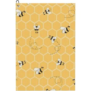 Honeycomb Bees Honey Golf Towels for Golf Bag Cleaning Cloth for Golf Tennis Towel with Carabiner Clip Golf Accessories and Gifts for Men Women Golf Fan 24"x16"