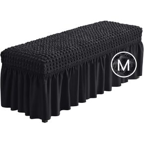 Stretch Seersucker Bench Covers Plus Size - Anti-Dust Removable Bench Slipcover for Living Room, Kitchen - Washable Bench Seat Protector Cover (Beige, 12-20 * 24-39 in(30-50 * 60-100 cm))