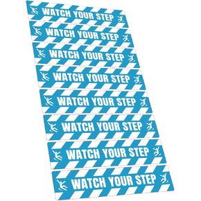 8 Pack - Watch Your Step Floor Decals Stickers 4 x 18 Inch Warning Sticker Adhesive Tape Anti Slip Abrasive Tape for Workplace Safety Wet Floor Caution - Color Options (Watch Your Step, Yellow Black)