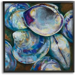 Stupell Industries Modern Clam Shells Coastal Invertebrate Seashell Expressive Painting, Designed by Jeanette Vertentes Black Framed Wall Art, 12 x 12, Orange