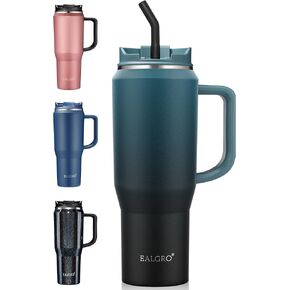 40 oz Tumbler with Handle, Insulated Tumblers with Lid and Straw, Large Metal Sports Water Bottle Jug, Thermal Stainless Steel Travel Coffee Mug Cup, Black