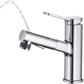 Bathroom Faucets with Pull Down Sprayer Single Handle Pull Out Bathroom Faucet Black Bathroom Sink Faucet Stainless Steel Bathroom Faucets Suitable for Hot and Cold Water