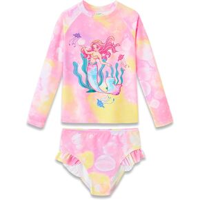 Little & Big Girls Lovely One Piece Rushguard Swimsuit Cartoon Summer Ruffle Bathing Suit for Toddler Size 2T-10