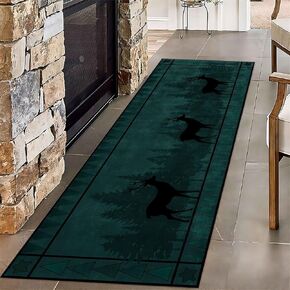 Lodge Cabin Black Bear Runner Rug, 2x6ft, Wildlife Bear Forest Woodland Hallway Rugs, Red and Black Buffalo Plaid Border Long Runner, Non-Slip Washable Farmhouse Floor Mats for Kitchen Bedroom