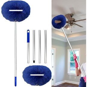 Ceiling Fan Cleaner Duster with 57‘’ Extendable Long Handle, Ceiling Fan Blade Cleaning Tool Reusable Washable Microfiber Mop Head for Dusting Ceiling Fan Ceiling Furniture Window Top (Pink White)