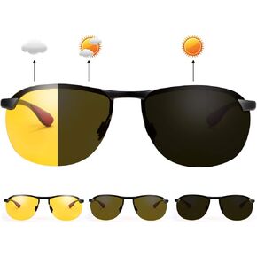 Men's Photochromic Polarized Sunglasses Al-Mg Metal Frame Sports Driving Glasses UV400 Protection Anti Glare Eyewear