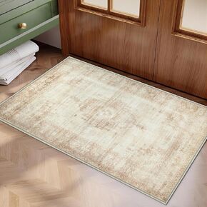 Vintage Living Room Area Rug - 6x9 Large Machine Washable Boho Moroccan Distressed Farmhouse Rugs for Bedroom - Soft Non-Slip Indoor Floor Accent Rugs for Office Dining Room (Beige, 6' x 9')