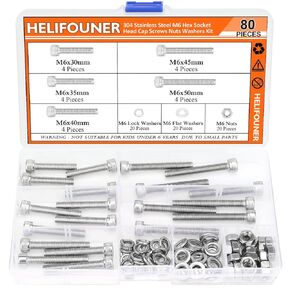 200 Pieces M4 x 30mm /35mm /40mm /45mm /50mm, Hex Socket Head Cap Metric Screws Bolts Washers Nuts Kit, 304 Stainless Steel