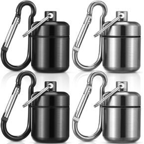 4 Pack Ear Plug Carrying Case Keychain, Portable Keychain Pill Holder Case, Waterproof Metal Earplug Case Small Pill Container Carrier for Earplugs, Pills Case and Jewelry Holder (Black, Blue)