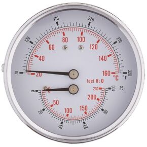 PIC Gauges TRI-HD-302R-G Center Back Mount Industrial Heavy Duty Round Dial Tridicator w/ SS Case, Plastic Lens, 3" Dial, 1/2" Male NPT, 0/200 psi Range, 80/320° F Temperature Range