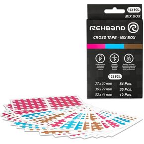 Rehband Crosstape 102pcs., Crosspuncture lattice tape sport mix box in different colors and sizes, acupuncture patches for sports and everyday life