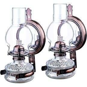 2 Pieces Large Kerosene Lamp Lantern Wall Mounted Kerosene Lamps Vintage Glass Clear Kerosene Lamp Rustic Oil Lamp for Indoor Use Home Decor Lighting - Bronze