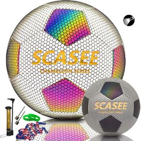 Soccer Ball Holographic Size 5 & Size 4 & Size 3 Glow in The Dark Soccer Balls with Pump and Net Ball- Gifts for Kids,Men,Adults