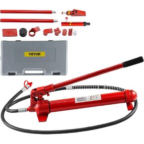 Vevor 10 Ton Porta Power Kit 1.4M (55.1 inch) Oil Hose Hydraulic Car Jack Ram Autobody Frame Repair Power Tools for Loadhandler Truck Bed Unloader Farm and Hydraulic Equipment Construction, Red
